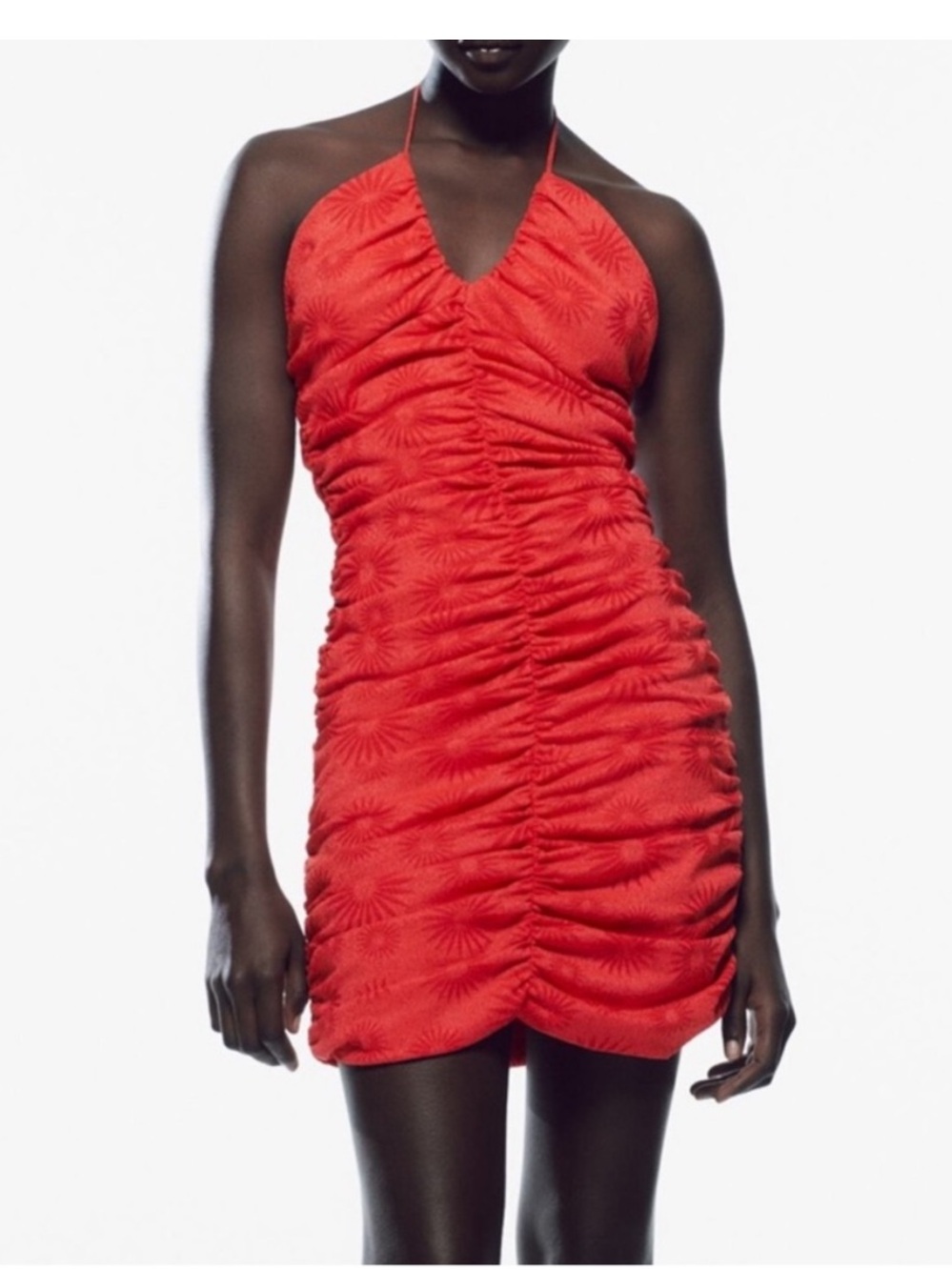 Zara Halter Ruched Flower Dress